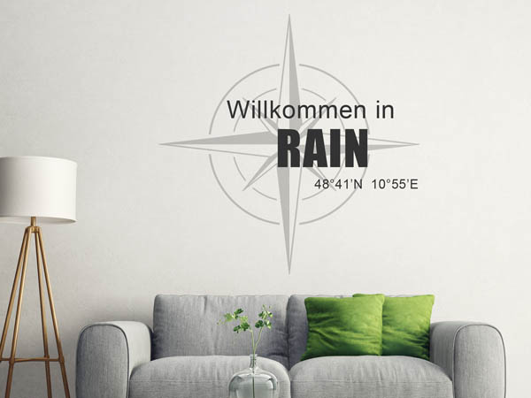 Wandtattoo Willkommen in Rain mit den Koordinaten 48°41'N 10°55'E