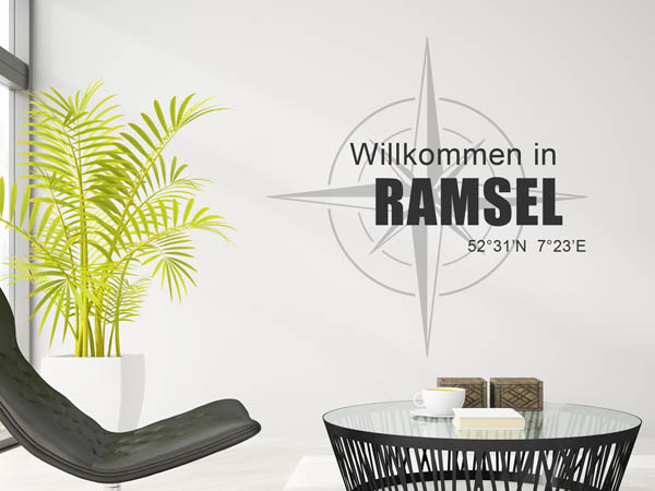 Wandtattoo Willkommen in Ramsel mit den Koordinaten 52°31'N 7°23'E