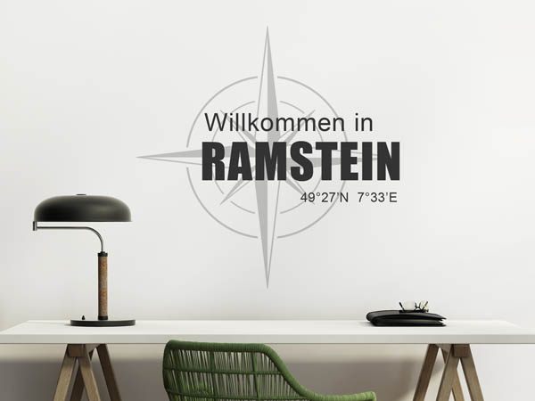Wandtattoo Willkommen in Ramstein mit den Koordinaten 49°27'N 7°33'E