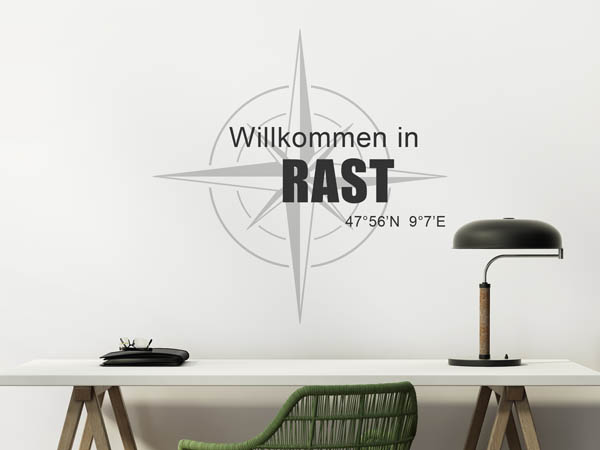 Wandtattoo Willkommen in Rast mit den Koordinaten 47°56'N 9°7'E