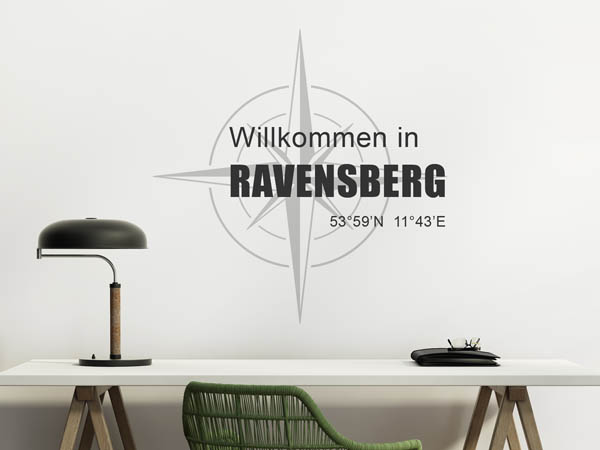 Wandtattoo Willkommen in Ravensberg mit den Koordinaten 53°59'N 11°43'E