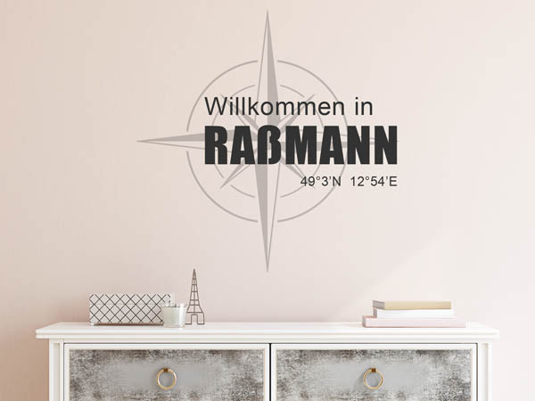 Wandtattoo Willkommen in Raßmann mit den Koordinaten 49°3'N 12°54'E