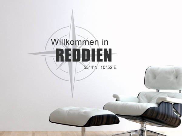 Wandtattoo Willkommen in Reddien mit den Koordinaten 53°4'N 10°52'E