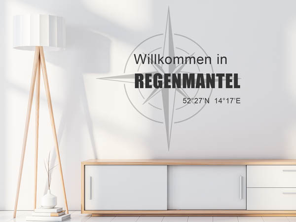 Wandtattoo Willkommen in Regenmantel mit den Koordinaten 52°27'N 14°17'E