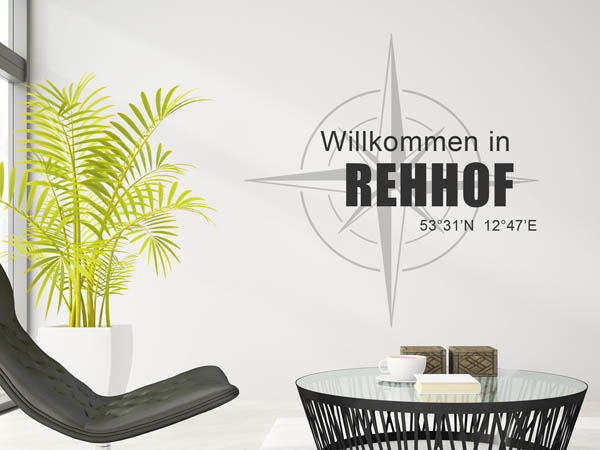 Wandtattoo Willkommen in Rehhof mit den Koordinaten 53°31'N 12°47'E