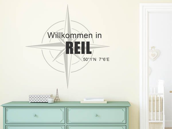 Wandtattoo Willkommen in Reil mit den Koordinaten 50°1'N 7°6'E