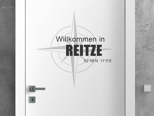 Wandtattoo Willkommen in Reitze mit den Koordinaten 52°59'N 11°5'E