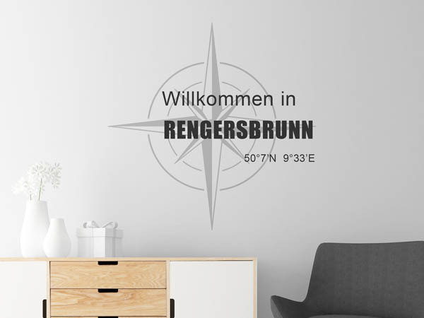 Wandtattoo Willkommen in Rengersbrunn mit den Koordinaten 50°7'N 9°33'E