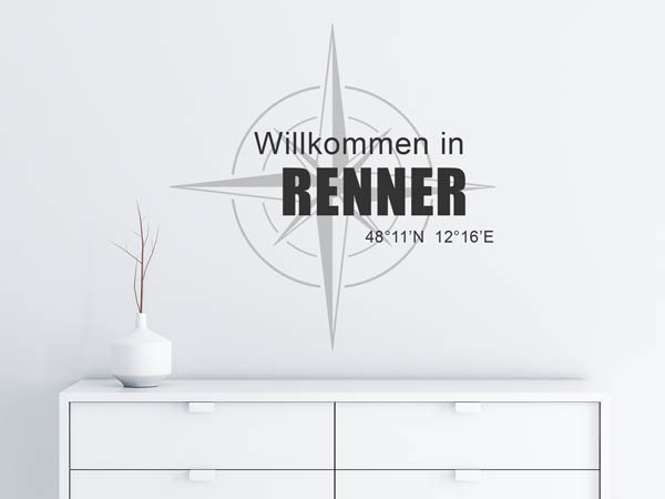 Wandtattoo Willkommen in Renner mit den Koordinaten 48°11'N 12°16'E