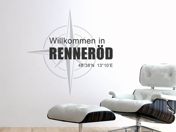 Wandtattoo Willkommen in Renneröd mit den Koordinaten 48°38'N 13°10'E