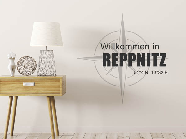 Wandtattoo Willkommen in Reppnitz mit den Koordinaten 51°4'N 13°32'E