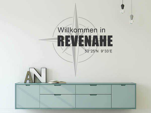 Wandtattoo Willkommen in Revenahe mit den Koordinaten 53°25'N 9°33'E