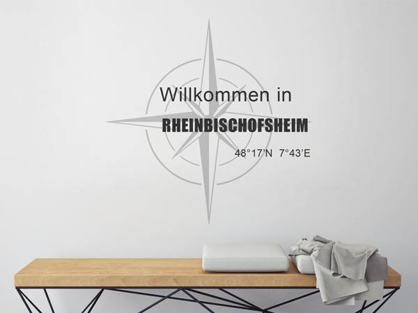 Wandtattoo Willkommen in Rheinbischofsheim mit den Koordinaten 48°17'N 7°43'E