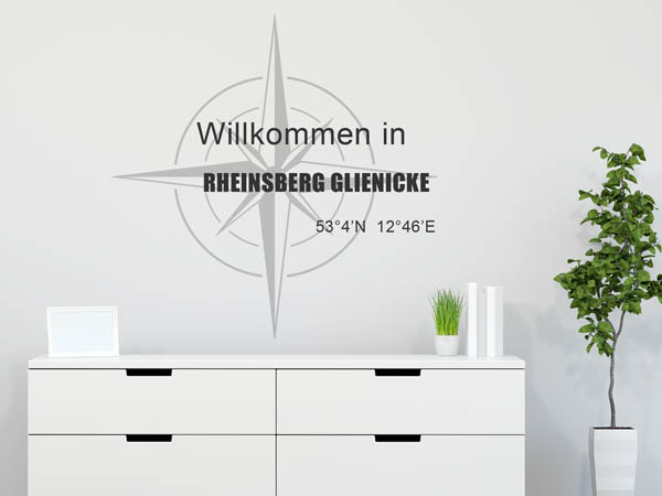 Wandtattoo Willkommen in Rheinsberg Glienicke mit den Koordinaten 53°4'N 12°46'E