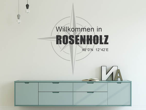 Wandtattoo Willkommen in Rosenholz mit den Koordinaten 49°0'N 12°42'E