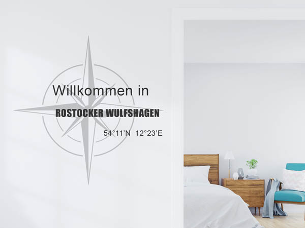 Wandtattoo Willkommen in Rostocker Wulfshagen mit den Koordinaten 54°11'N 12°23'E