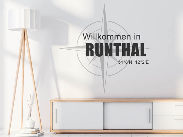 Wandtattoo Willkommen in Runthal mit den Koordinaten 51°8'N 12°2'E