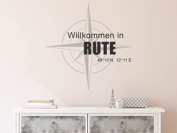 Wandtattoo Willkommen in Rute mit den Koordinaten 48°10'N 12°11'E