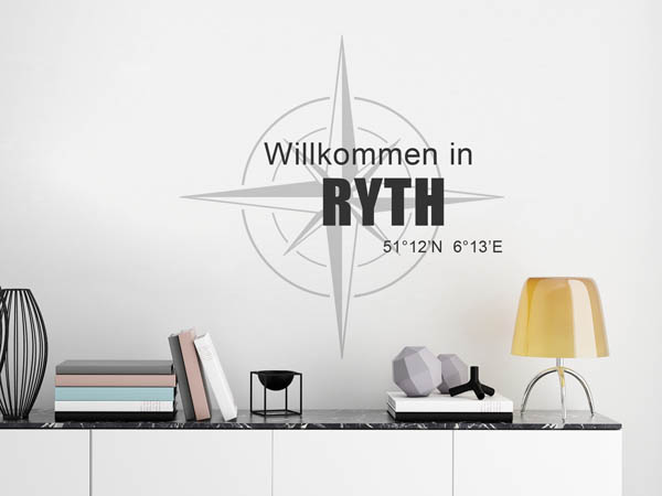 Wandtattoo Willkommen in Ryth mit den Koordinaten 51°12'N 6°13'E