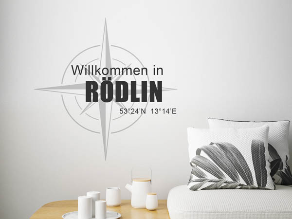 Wandtattoo Willkommen in Rödlin mit den Koordinaten 53°24'N 13°14'E