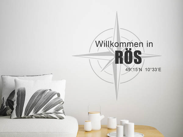 Wandtattoo Willkommen in Rös mit den Koordinaten 49°15'N 10°33'E