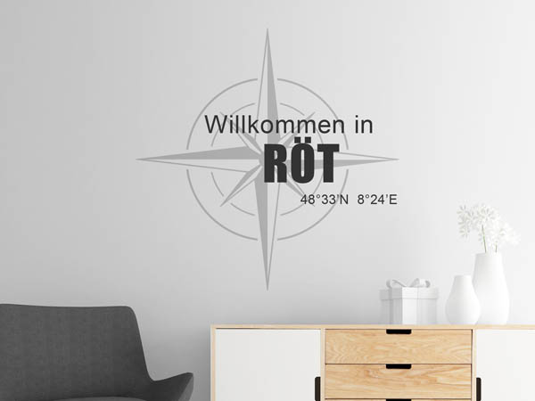 Wandtattoo Willkommen in Röt mit den Koordinaten 48°33'N 8°24'E