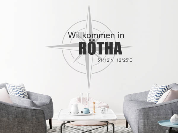 Wandtattoo Willkommen in Rötha mit den Koordinaten 51°12'N 12°25'E