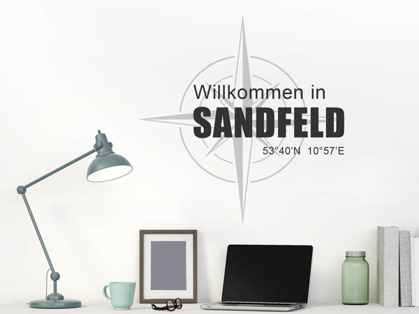 Wandtattoo Willkommen in Sandfeld mit den Koordinaten 53°40'N 10°57'E