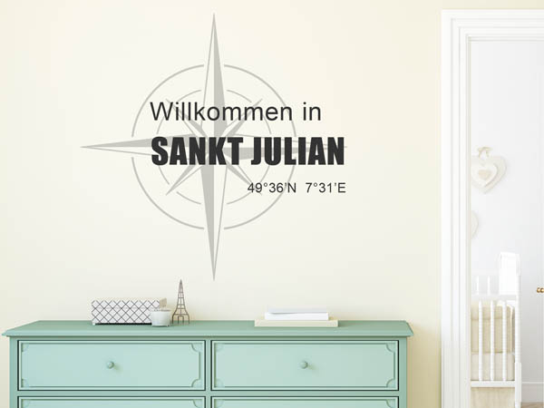 Wandtattoo Willkommen in Sankt Julian mit den Koordinaten 49°36'N 7°31'E