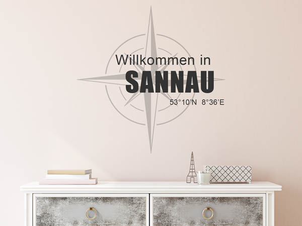 Wandtattoo Willkommen in Sannau mit den Koordinaten 53°10'N 8°36'E