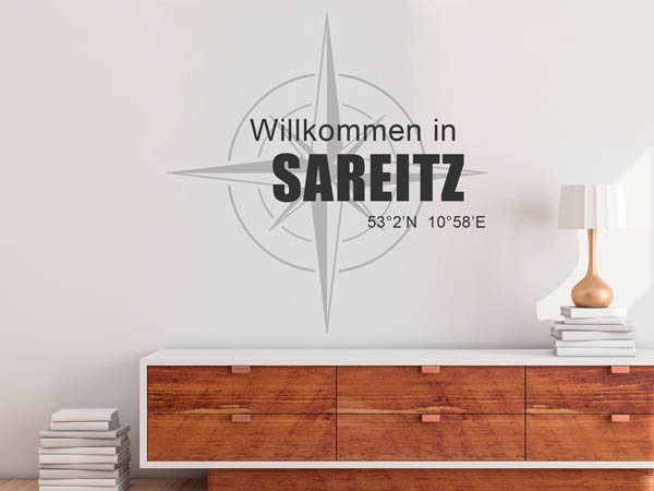 Wandtattoo Willkommen in Sareitz mit den Koordinaten 53°2'N 10°58'E