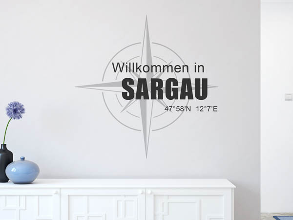 Wandtattoo Willkommen in Sargau mit den Koordinaten 47°58'N 12°7'E