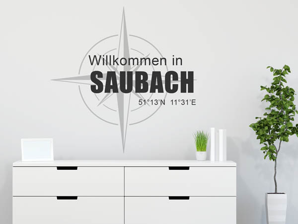 Wandtattoo Willkommen in Saubach mit den Koordinaten 51°13'N 11°31'E