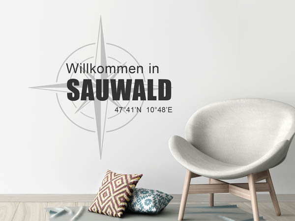 Wandtattoo Willkommen in Sauwald mit den Koordinaten 47°41'N 10°48'E