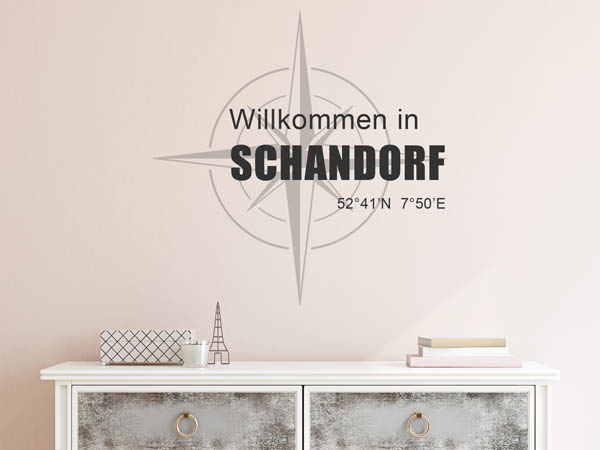 Wandtattoo Willkommen in Schandorf mit den Koordinaten 52°41'N 7°50'E