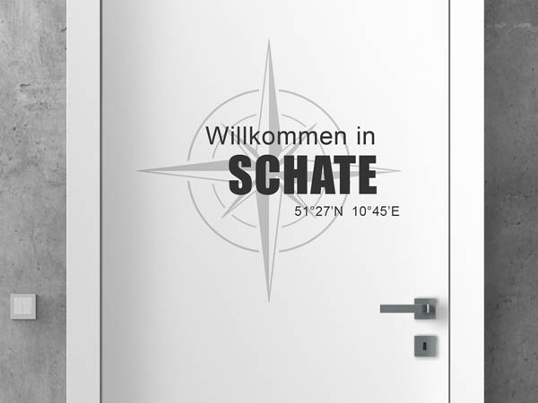 Wandtattoo Willkommen in Schate mit den Koordinaten 51°27'N 10°45'E