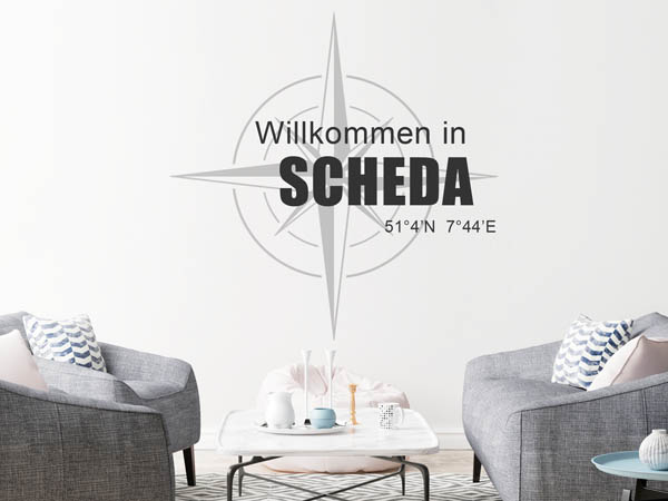 Wandtattoo Willkommen in Scheda mit den Koordinaten 51°4'N 7°44'E