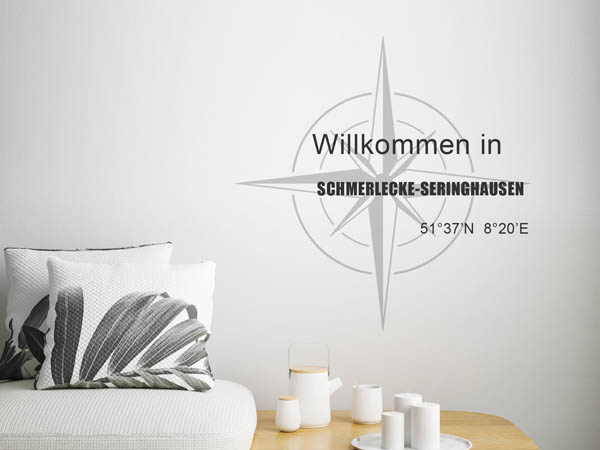 Wandtattoo Willkommen in Schmerlecke-Seringhausen mit den Koordinaten 51°37'N 8°20'E
