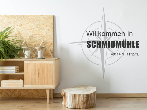 Wandtattoo Willkommen in Schmidmühle mit den Koordinaten 49°14'N 11°27'E