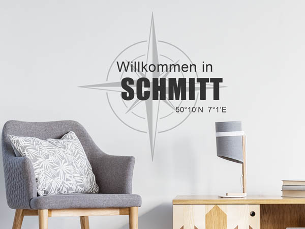 Wandtattoo Willkommen in Schmitt mit den Koordinaten 50°10'N 7°1'E