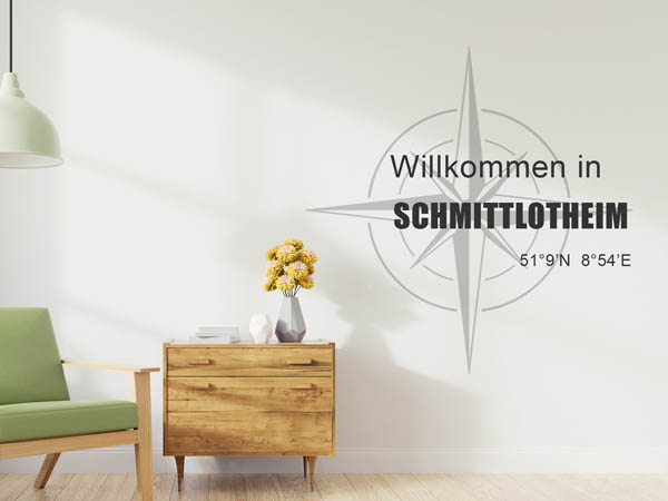 Wandtattoo Willkommen in Schmittlotheim mit den Koordinaten 51°9'N 8°54'E
