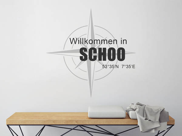 Wandtattoo Willkommen in Schoo mit den Koordinaten 53°35'N 7°35'E