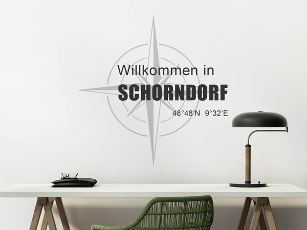 Wandtattoo Willkommen in Schorndorf mit den Koordinaten 48°48'N 9°32'E