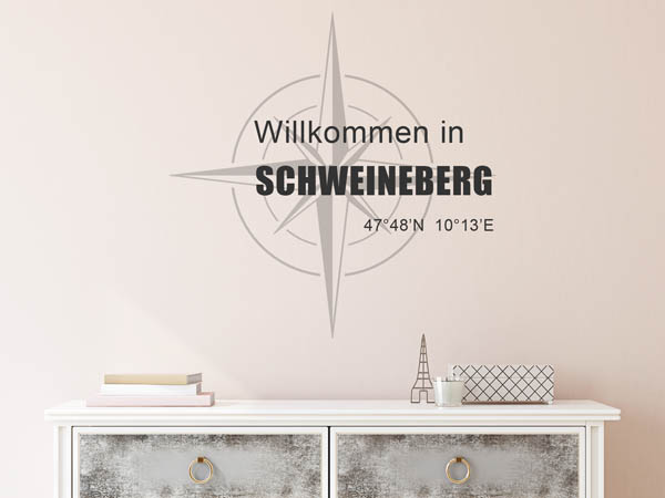 Wandtattoo Willkommen in Schweineberg mit den Koordinaten 47°48'N 10°13'E