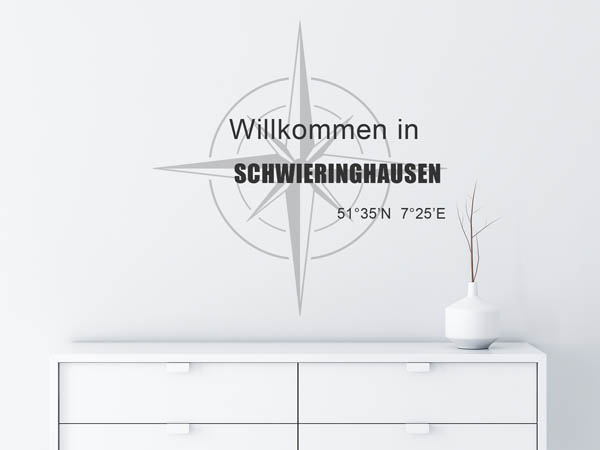 Wandtattoo Willkommen in Schwieringhausen mit den Koordinaten 51°35'N 7°25'E