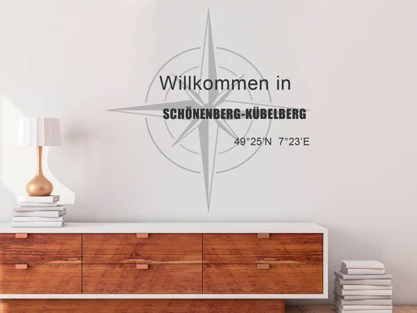 Wandtattoo Willkommen in Schönenberg-Kübelberg mit den Koordinaten 49°25'N 7°23'E