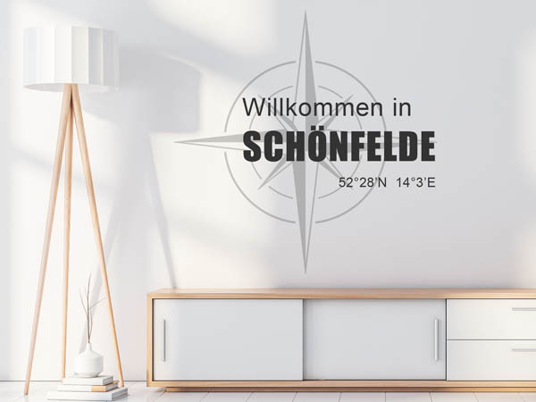 Wandtattoo Willkommen in Schönfelde mit den Koordinaten 52°28'N 14°3'E