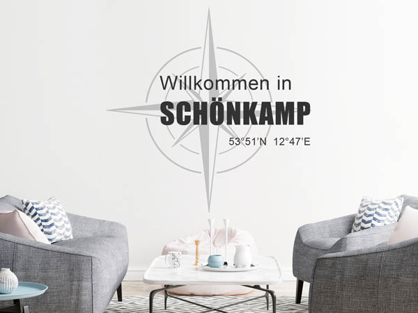 Wandtattoo Willkommen in Schönkamp mit den Koordinaten 53°51'N 12°47'E