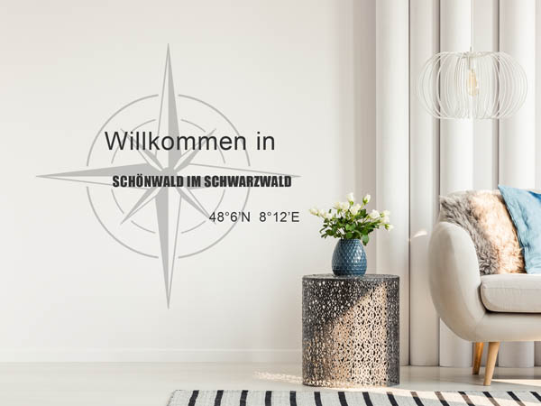 Wandtattoo Willkommen in Schönwald im Schwarzwald mit den Koordinaten 48°6'N 8°12'E