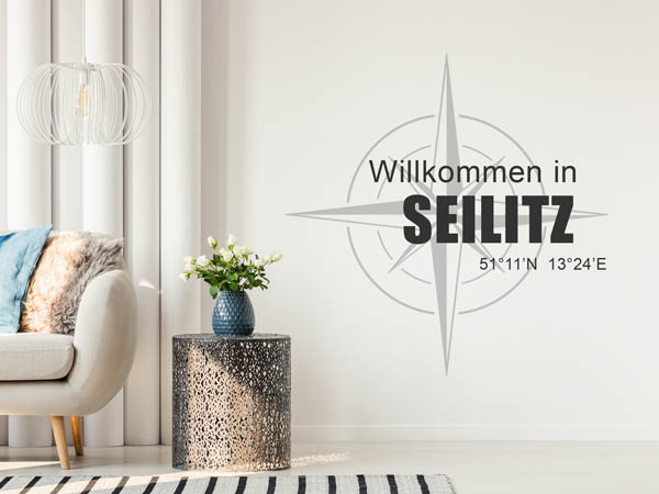 Wandtattoo Willkommen in Seilitz mit den Koordinaten 51°11'N 13°24'E